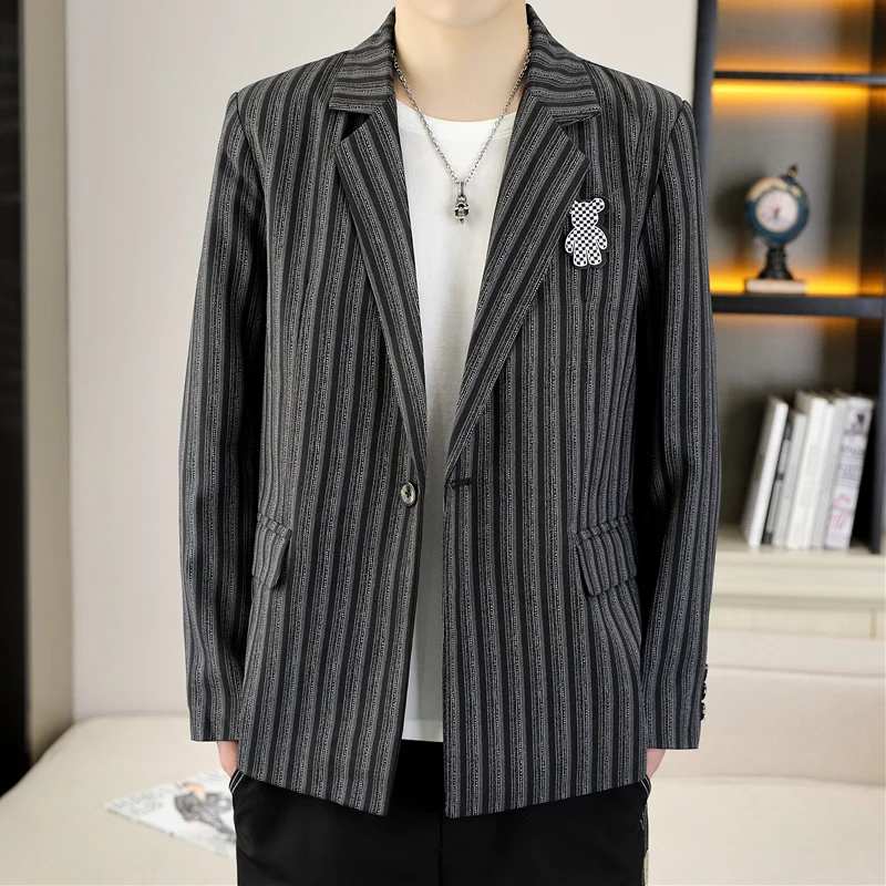 

Мужской приталенный пиджак Slim Fit для весны и осени, новая повседневная модель, тонкая верхняя одежда, модный корейский стиль, однобортное пальто