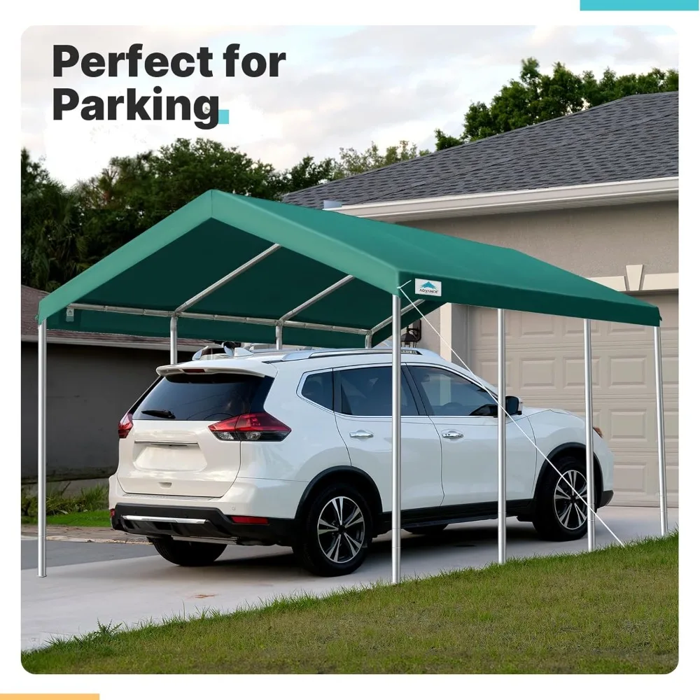 

10x20 ft Heavy Duty Carport Potable Car Canopy Garage Party Tent Boat Shelter, Adjustable Height from 9.5 ft to 11 ft, Green