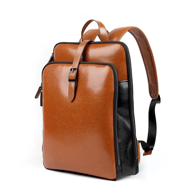 Leather multi-functional backpack, made of cowhide, suitable for carrying a computer and other items.