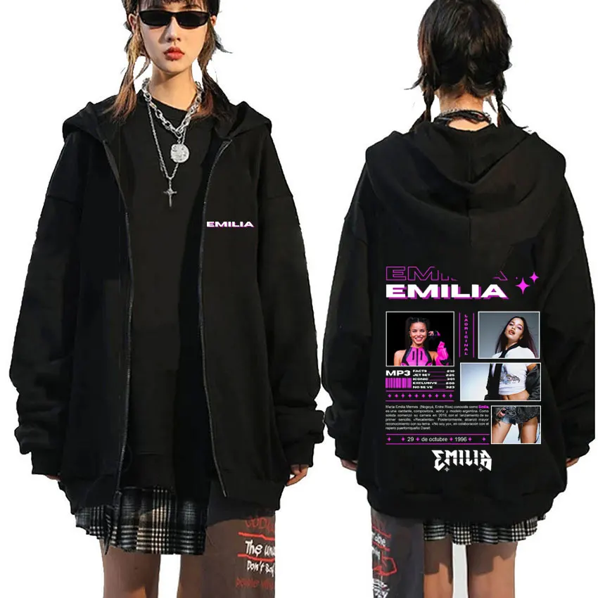 

Singer Emilia Mernes MP3 Graphic Print Zipper Hoodie Men Women Fashion Casual Zip Up Jacket Unisex Oversized Zip Up Sweatshirts