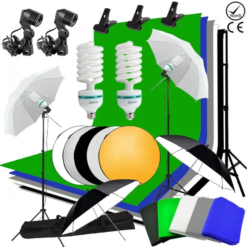 Photo Studio Accessories Backdrops Stand System Umbrella and Reflector Photography Light Kit Set