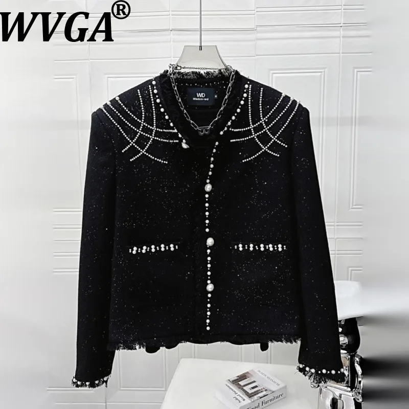 

WVGA Spring Autumn New Men's Tide Beaded Decor Trendy Short Jacket Niche Chic Casual O-Neck Padded Shoulder Coats Ins Y2K W12305