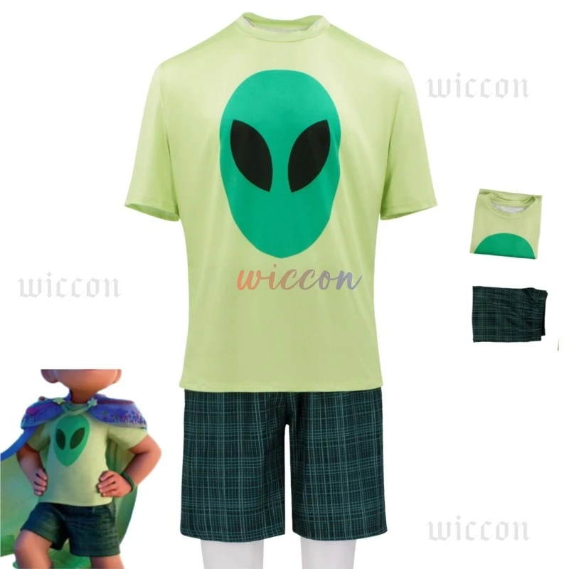 

Костюм для косплея Elio для мальчиков, зеленая футболка с изображением приключения инопланетянина, брюки, детские комбинезоны, праздничное платье на Хэллоуин