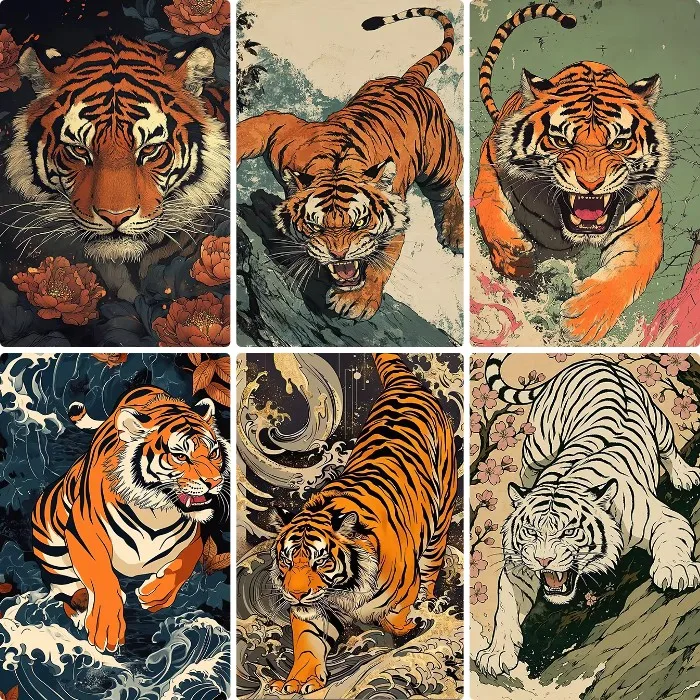DIY Ukiyo-e Tiger Diamond Painting Wave Peony Cherry Blossom Mosaic Handmade Art Exquisite Creative Gift Home Decoration