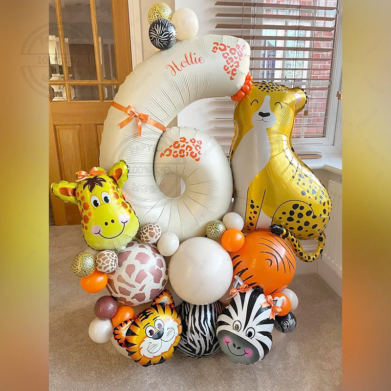 45-teiliges Ballon-Set mit Dschungel-Tier-Motiv, mit Löwe und Giraffe – Kindergeburtstag, Party-Dekoration, Babyparty, Heimdekoration