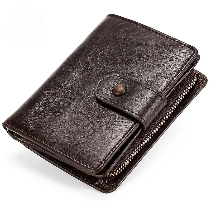 

Men's Wallet Men Small RFID Blocking Pocket Crazy Horse Genuine Leather Wallet With Flip ID Vintage Coin Purse For Male