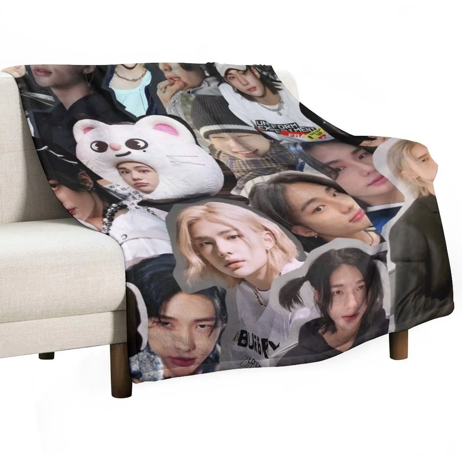 Hyunjin Collage Throw Blanket Camping Sofa Quilt Cute Plaid Furry Blankets