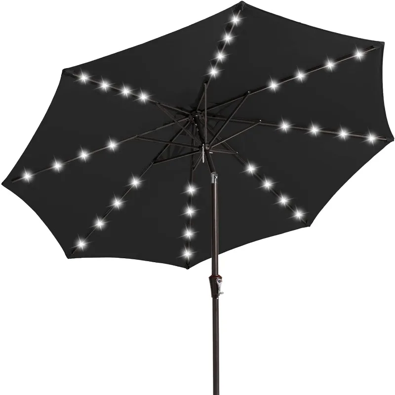 Upgrade 9FT LED Lighted Patio Umbrella, Solar Outdoor Umbrella, Tilt Table Umbrellafor Pool