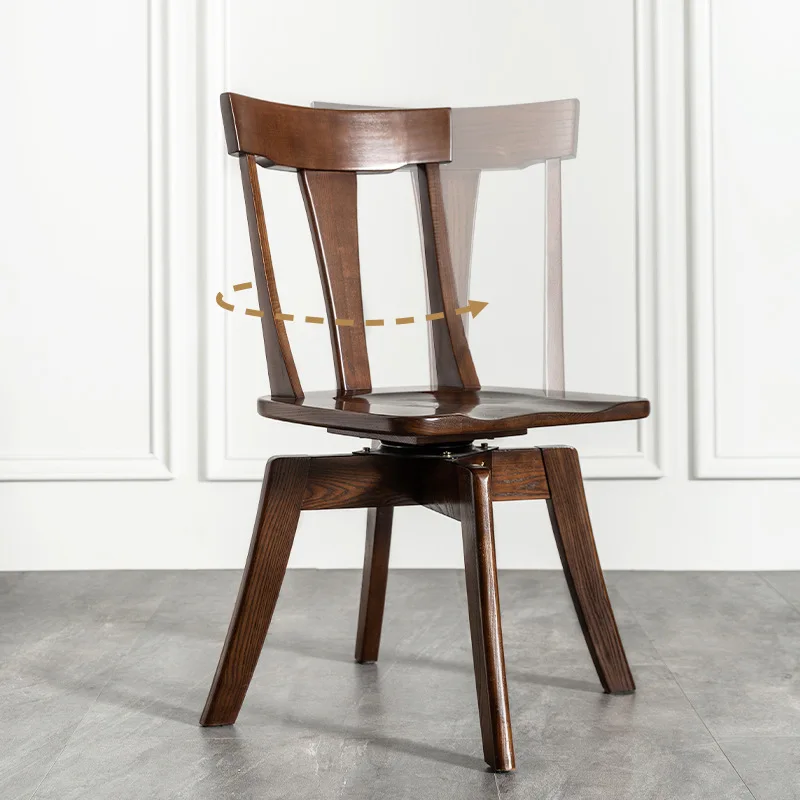 

9U All Solid Wood Swivel Chair Rotatable Wood Home Study Leisure Student Ash Wood Water-based