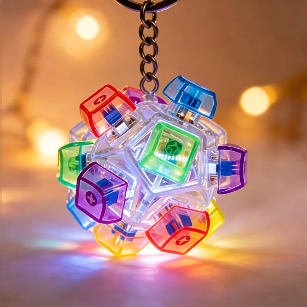 LED Keyboard Keychain Fidget Toy - Clickable Buttons Stress Relief, Portable Desk Key Accessory Office Decor Gift Ball Keychain