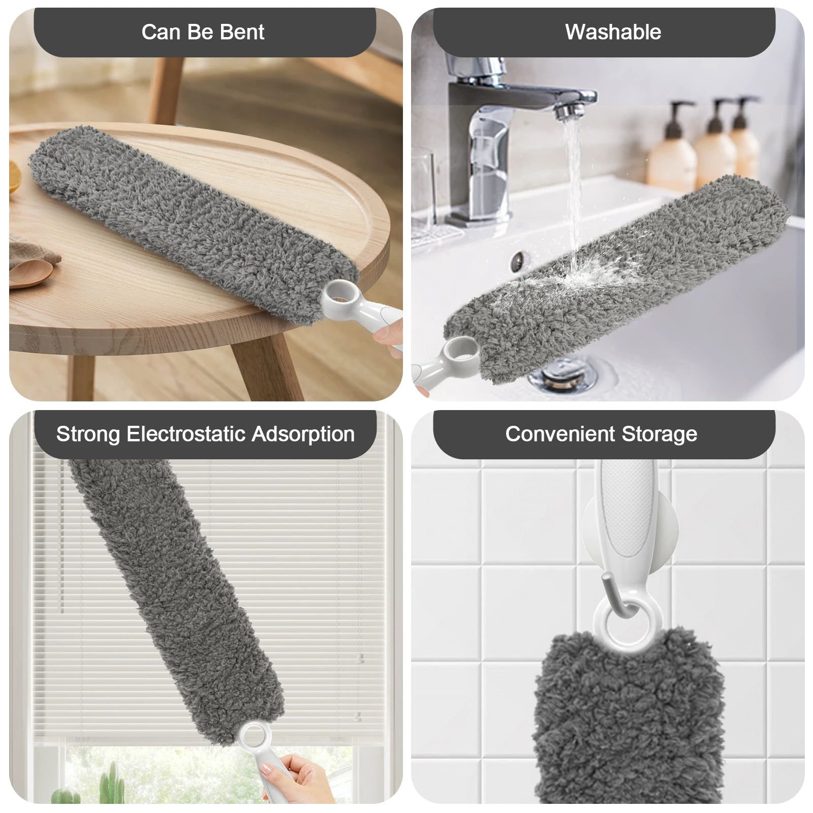 Microfiber Duster Dust Cleaner Brush for Cleaning Dust Removal Duster Brush Household Cleaning Tools Washable Duster -Gray