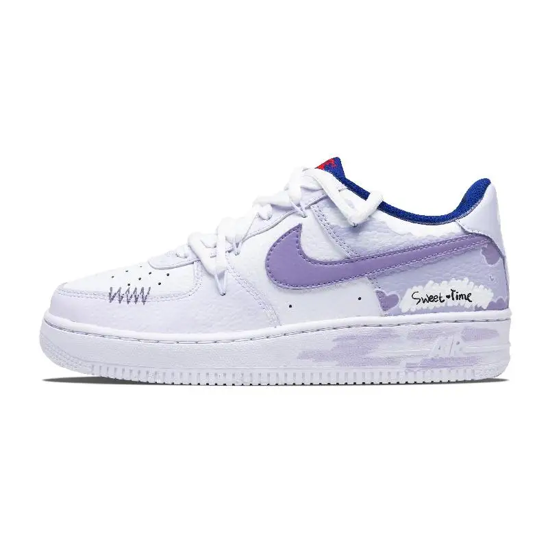 

[На заказ Blueberry Moment] Nike Air Force 1, противоскользящие, износостойкие низкие туфли для скейтборда GS, белый, фиолетовый