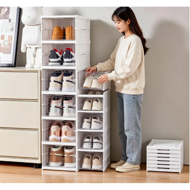 

Складной прозрачный органайзер для обуви на 3/6 слоев, штабелируемый, пылезащитный, для хранения кроссовок, стеллаж, полка, мебель для дома