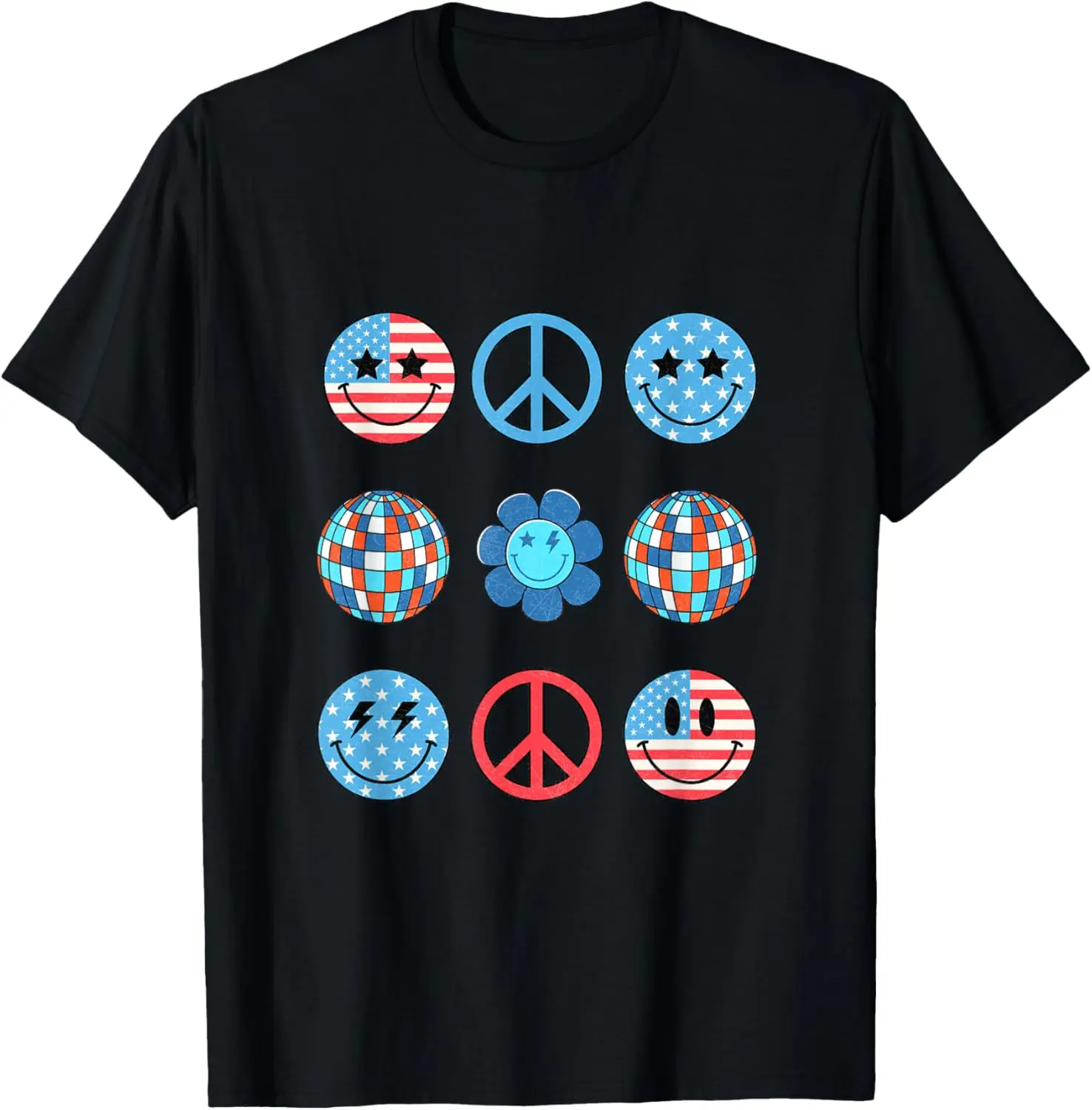 

American Flag Happy Face Peace Sign USA Men 4th Of July T-Shirt