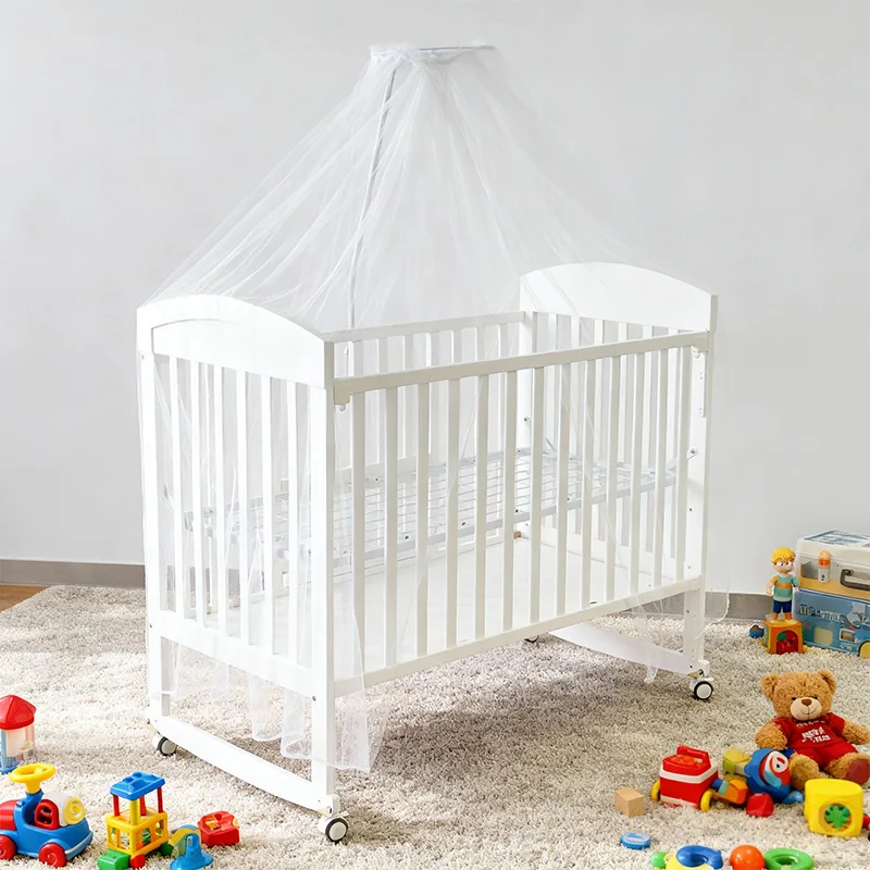 

Modern White Mosquito Net Movable Swing Rocking Cradle Kids Crib Wooden Baby Bed with Storage