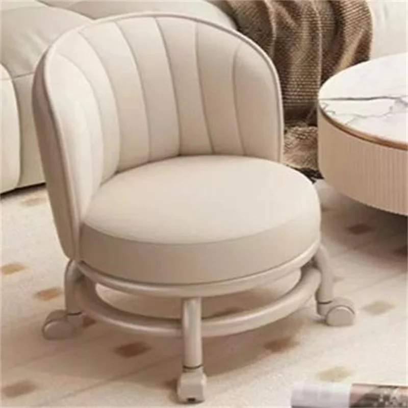 ED Cream Style Chair Furniture Backrest Bedroom Stool Comfortable Fashionable Swivel Girls Genuine Leather Round Chair