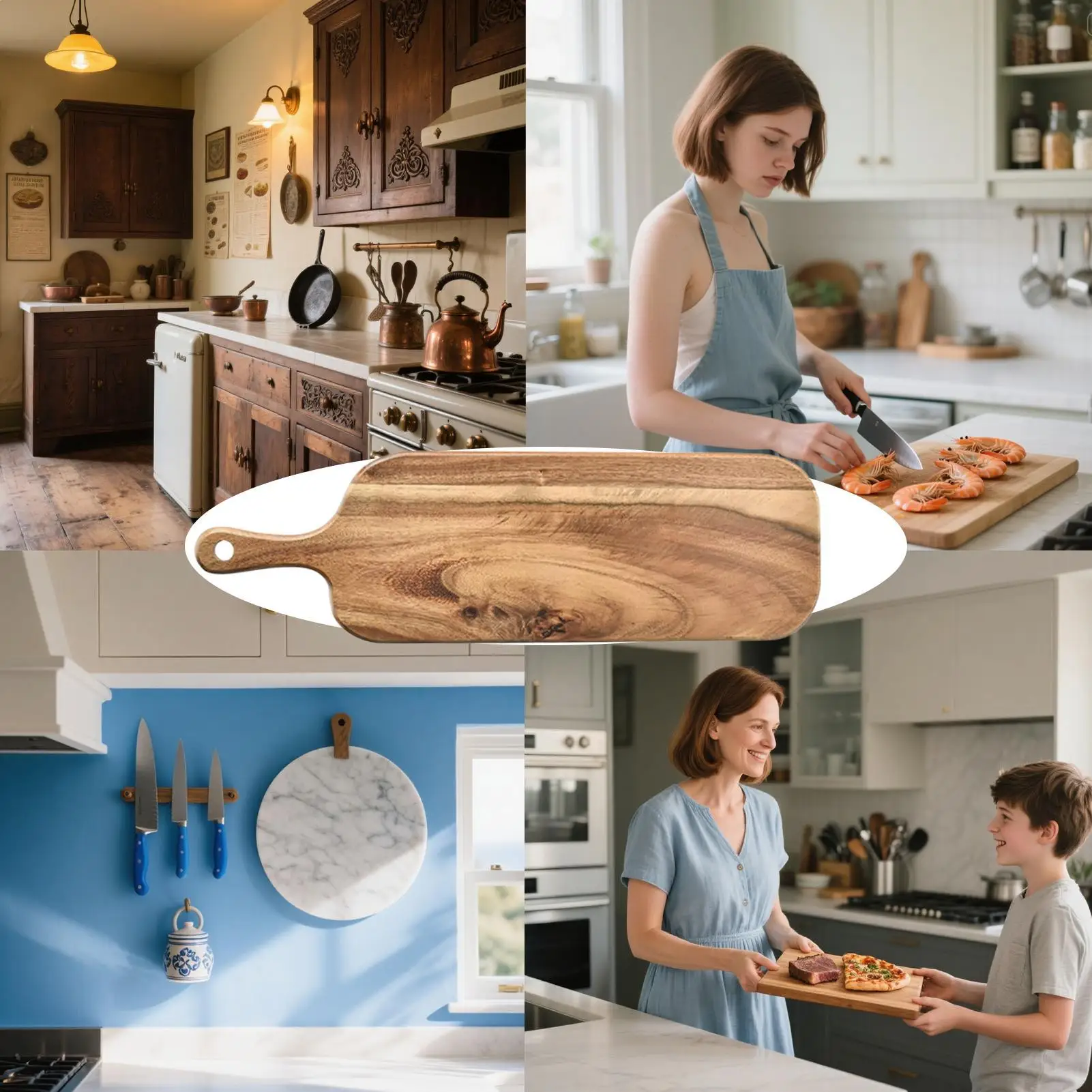 Double-faced Kitchen Wooden Chopping Blocks Beech Cutting Board Pizza Bread Fruit Sushi Tray Hangable Screative Kitchen Tool