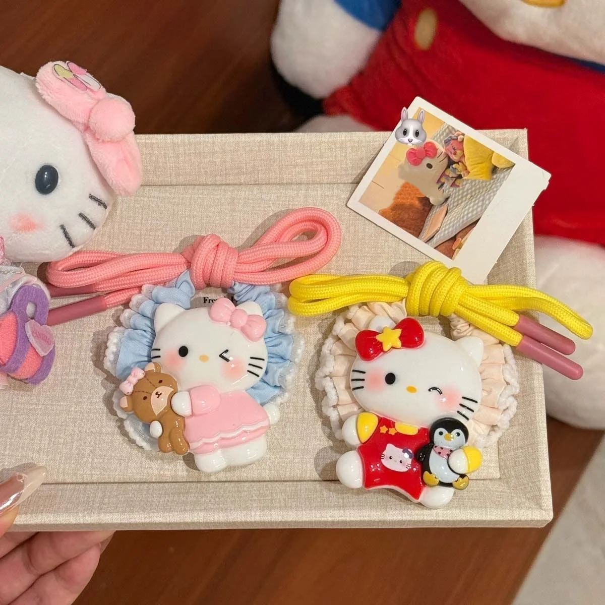 

The New Hot-selling Exquisite and Cute Large KT Cat Bow Lace Hair Ring Hair Rope Personality Niche Meatball Hair Ring