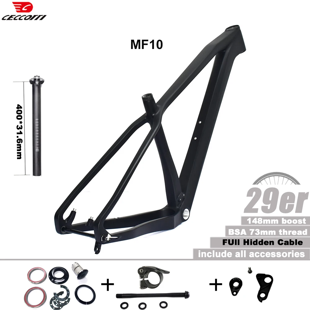 

CECCOTTI 29er MTB Карбоновая рама Полный скрытый кабель Рама горного велосипеда Резьба BB Велосипедная рама XC Hardtial TMB Запчасти