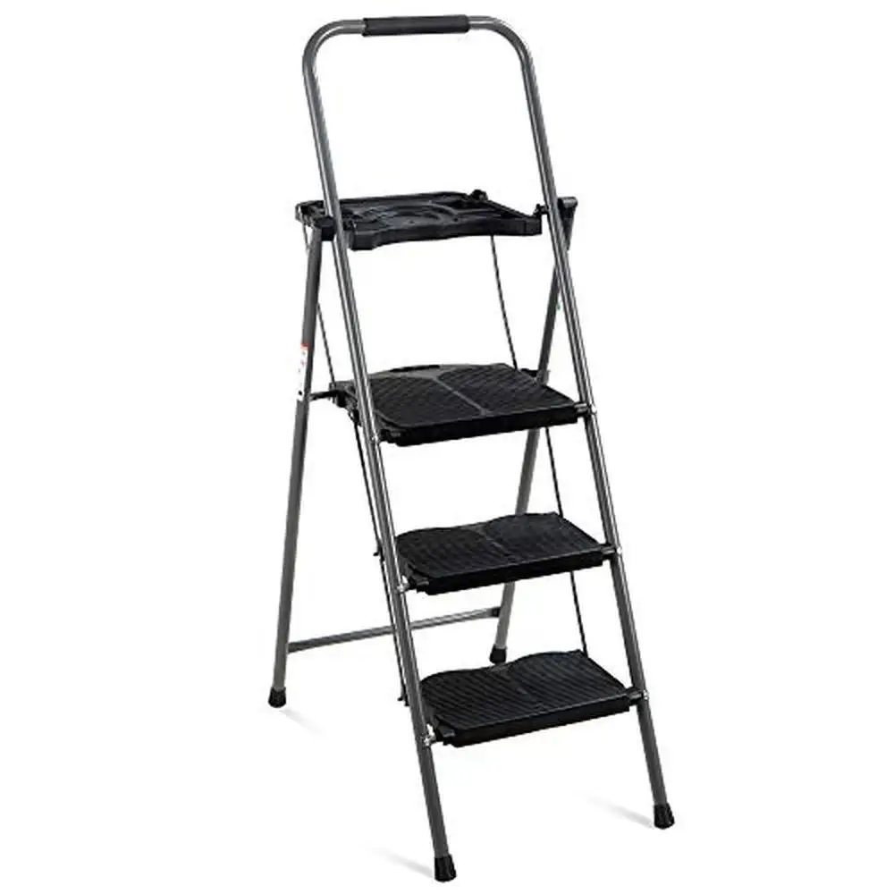 Portable Folding 3-Step Ladder with Utility Tray Anti-Slip Hand Grip Rubber Feet Caps 330lb Capacity