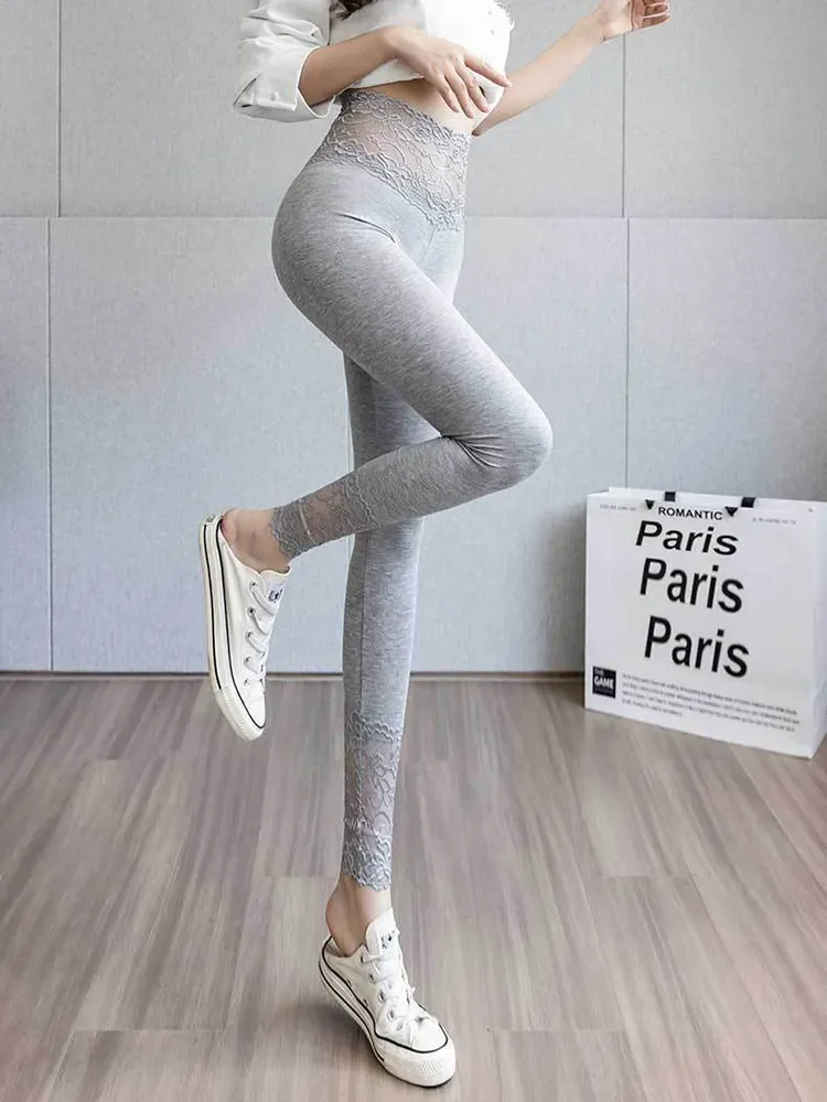 Vrouwen Nieuwe Sexy Enkellange Broek Legginsy Kant Uitgehold Hoge Taille Leggings Broek Slanke Dunne Model Naad Leggins Pantalones