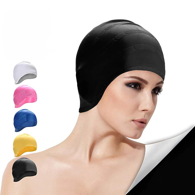 

Silicone Diving Swim Hat Waterproof Swimming Pool Cap Protect Ears Long Hair Large Adults High Elastic Swimming Caps Men Women