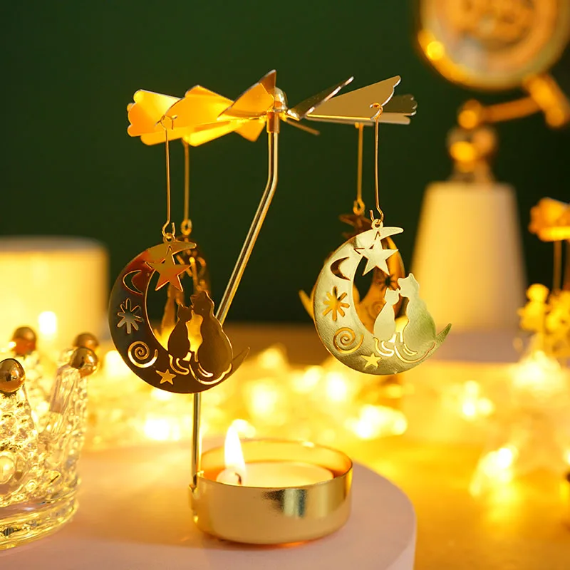 Romantic Rotating Candlesticks 2023 Rotation Spinning Carrousel Walklight Candle Holder Dinner Christmas Party Favors Decoration