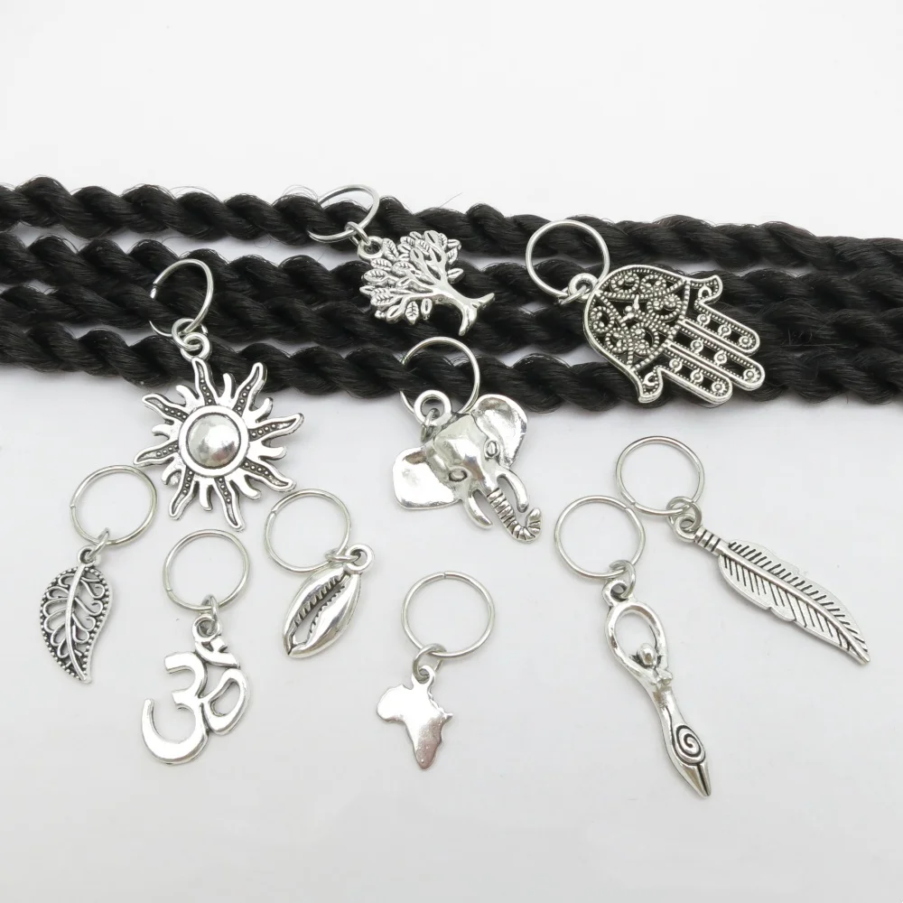 10Pcs/Pack Tree/Elephant/Leaf DIY Hair Rings Braid Dread Dreadlock Beads Clips Charms Cuffs For Hair Accessories Extension