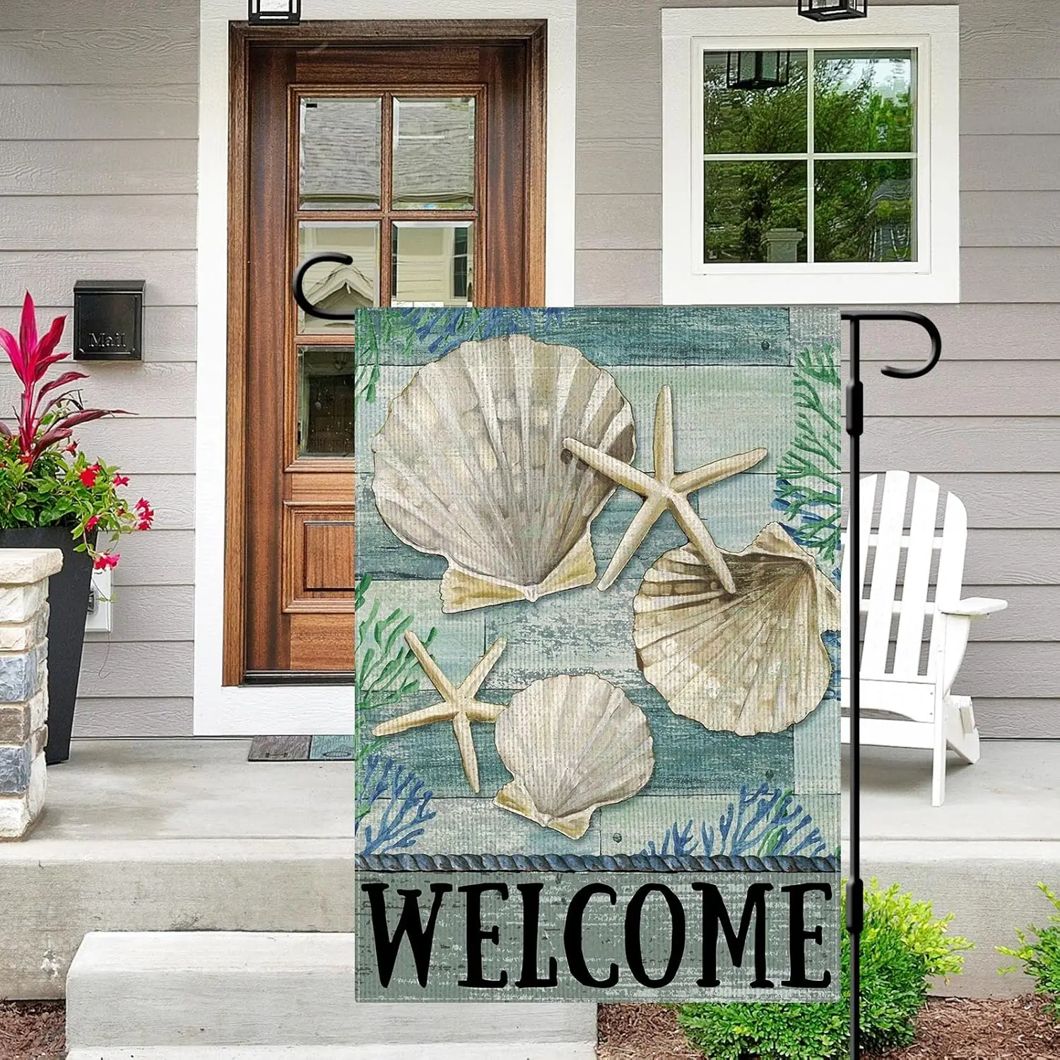 DLZDN Summer Starfish Shells Garden Flag Coastal Garden Flag 12x18 Inch Double Sided Burlap Welcome Summer Rustic Coastal Season