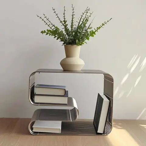 Modern Scandinavian Metal Coffee Table - Sleek Minimalist Living Room Furniture with Magazine & Book Storage Side Table