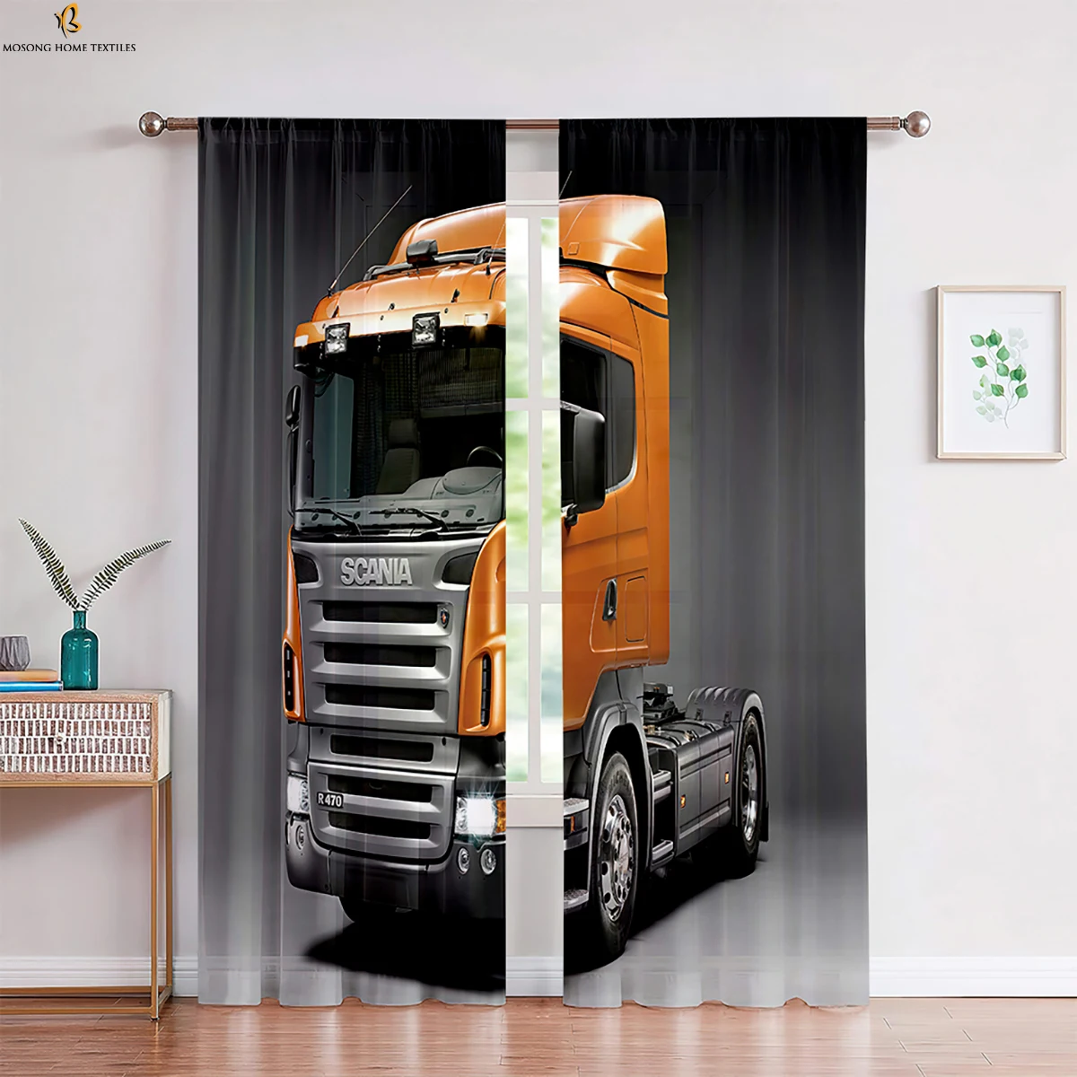 Cool Car Tractor 3d Printed Curtains Suitable For Bedroom Living Room Kitchen Decorative Curtains Easy To Wash And Protect 2 PCS