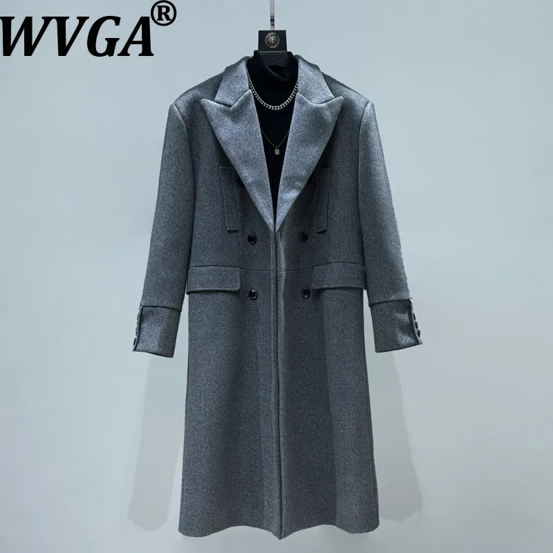 

WVGA Autumn Winter New Men Korean Style Padded Shoulder Trench Coat Niche Chic Casual Over-The-knee Woolen Jacket Ins Y2K W16597