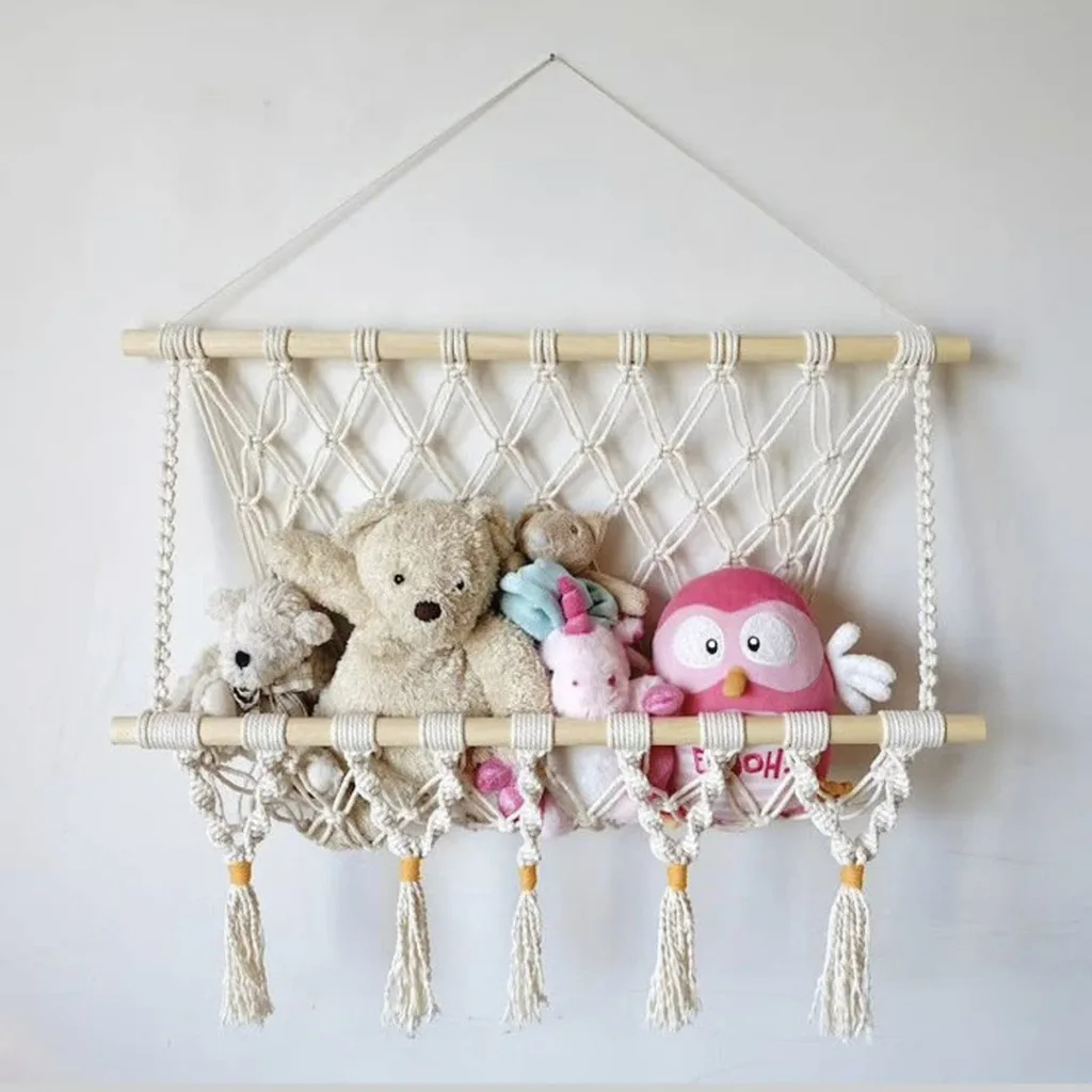 Nordic Style Handwoven Wall Tapestries Children's Room Book Storage Rack Net Pocket Simple Design European Cotton Home Decor