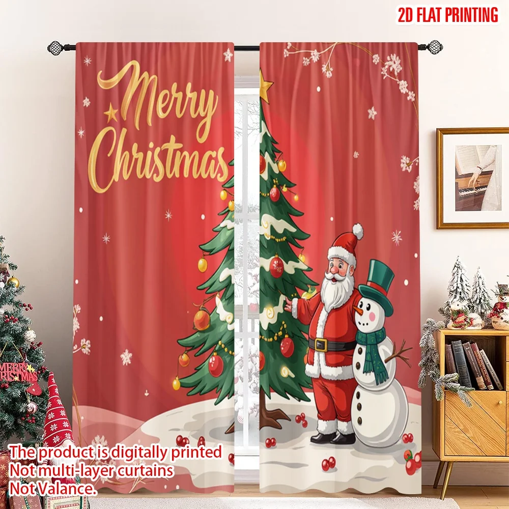 

2pcs 2D flat printing Christmas Drapes Christmas Snowman Santa Tree 100% Polyester Without Electricity Holiday Decorations for
