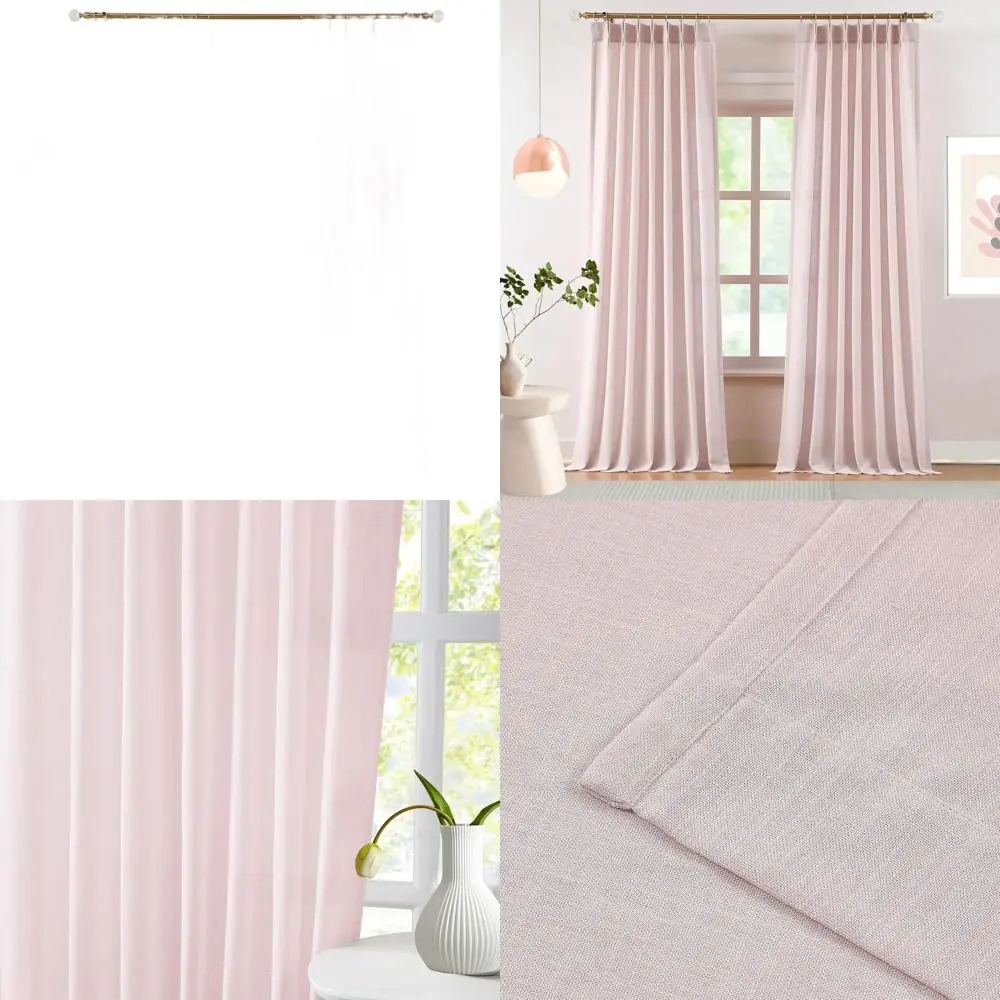

Мягкие розовые льняные плиссированные прозрачные шторы с крючками, 40x102 для гостиной и спальни