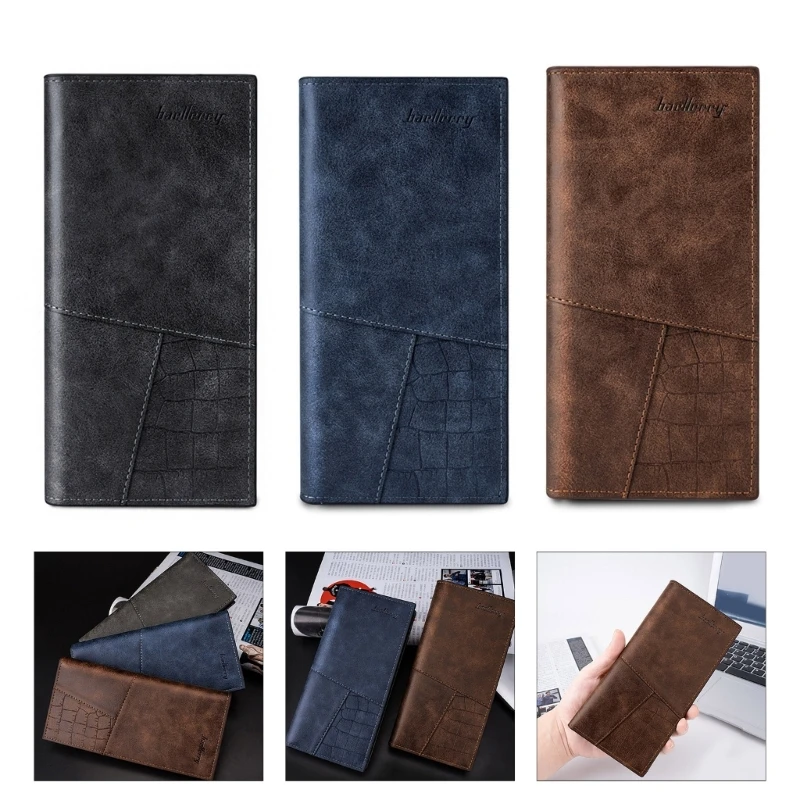 

Stylish Men PU Leather Long Wallet with Multiple Card Slots Coin Purse Male Business Clutch Wallet Cash Receipt Holder Money Bag