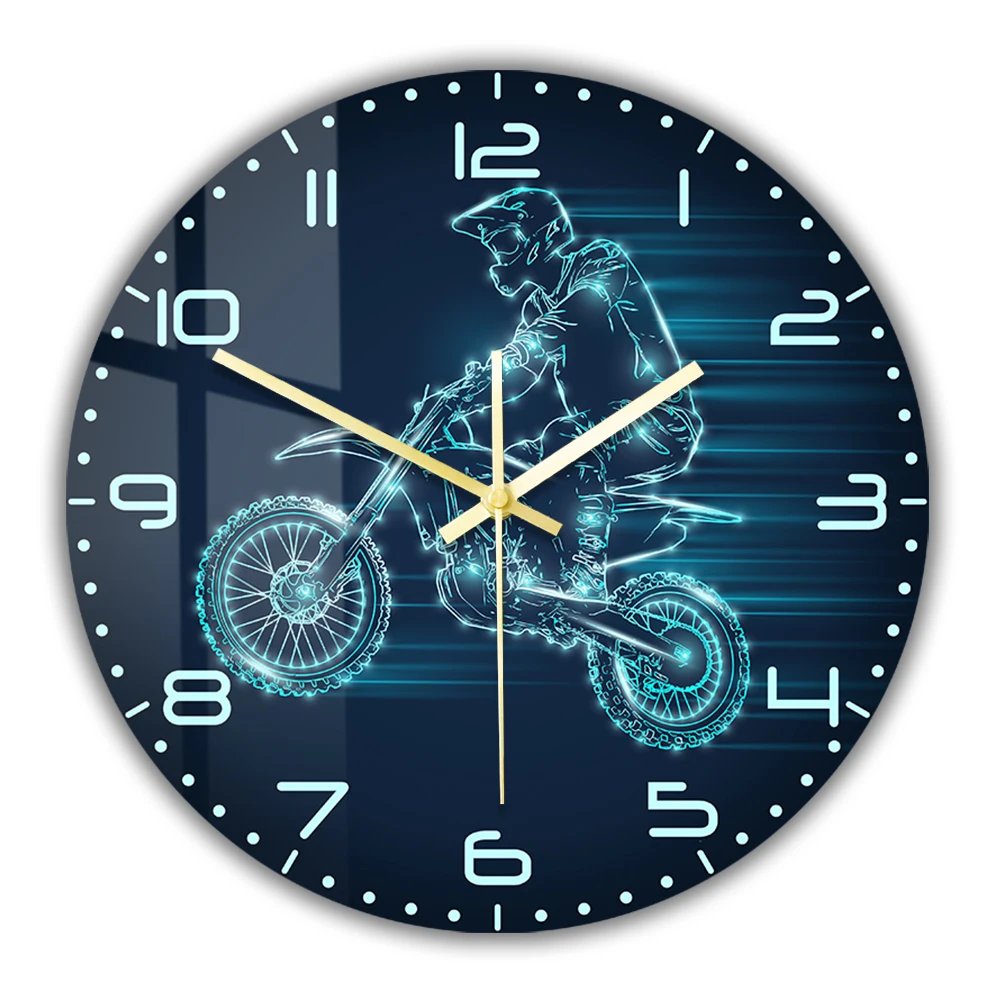 Motorbike Extreme Sport Acrylic Wall Clock Motocross Dirt Bike Tricks Motor Cycle Enduro Rider Garage Decorative Silent Watch