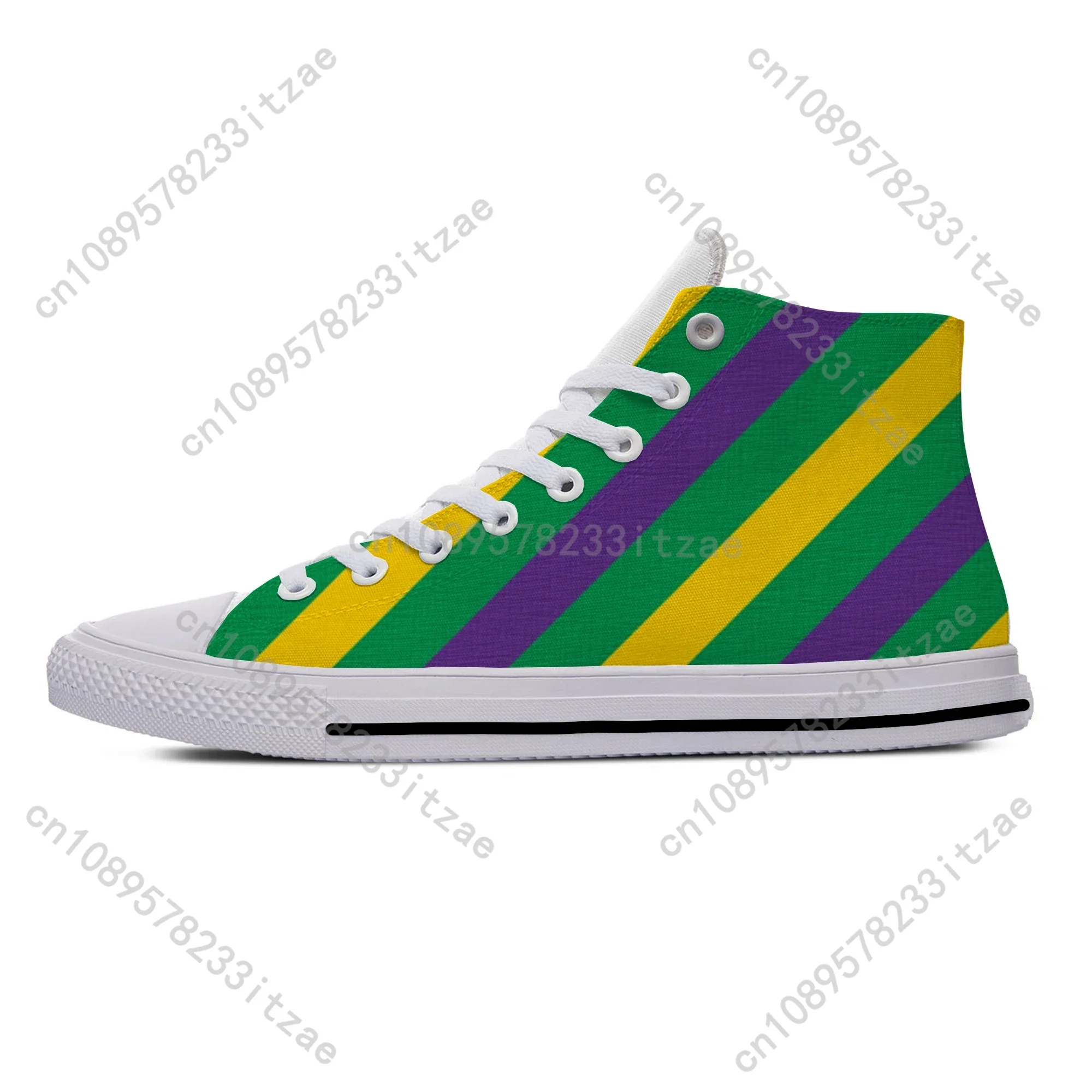 Hot Summer Mardi Gras Stripe Pattern Cool Fashion Casual Shoes High Top Lightweight Breathable Men Women Sneakers Board Shoes