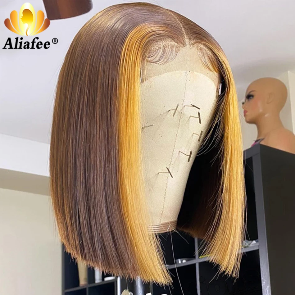 

Honey Blonde Bob Wig Lace Front Human hair Wigs Transparent Short Bob Lace Part Wigs Malaysian Wig Pre-plucked With Baby Hair