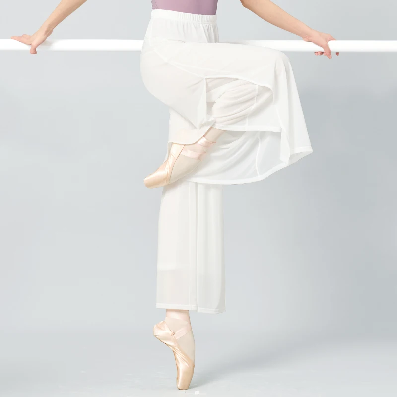 Pantalon de Ballet pour femmes, de Sport, de Fitness, de Yoga, Double couche, en maille, de danse, de course à pied, à jambes larges, Long, fendu