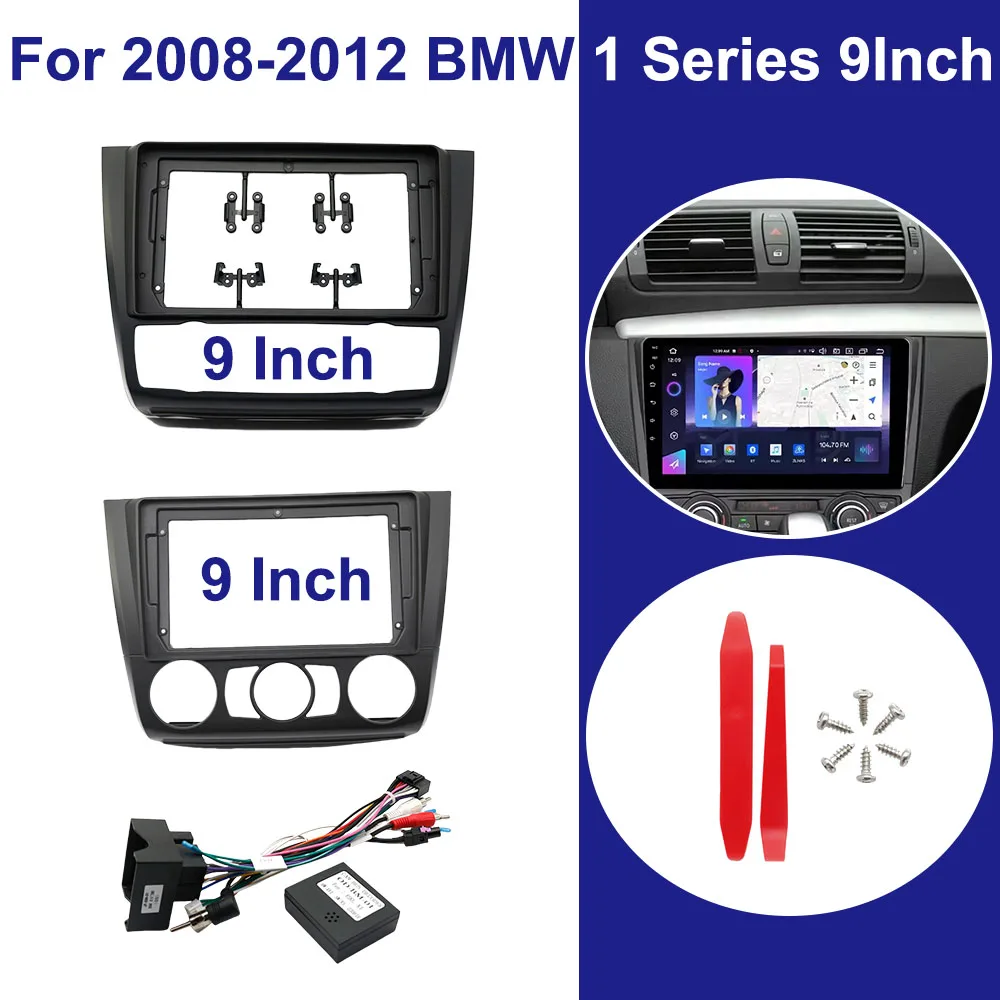

9-дюймовый плеер видеопанели, аудиорегистратор, 2 Din, комплект крепления на приборную панель, кабель, адаптер Canbus, автомобильное радио, Fascia для BMW 1 серии 2008-2012 гг.
