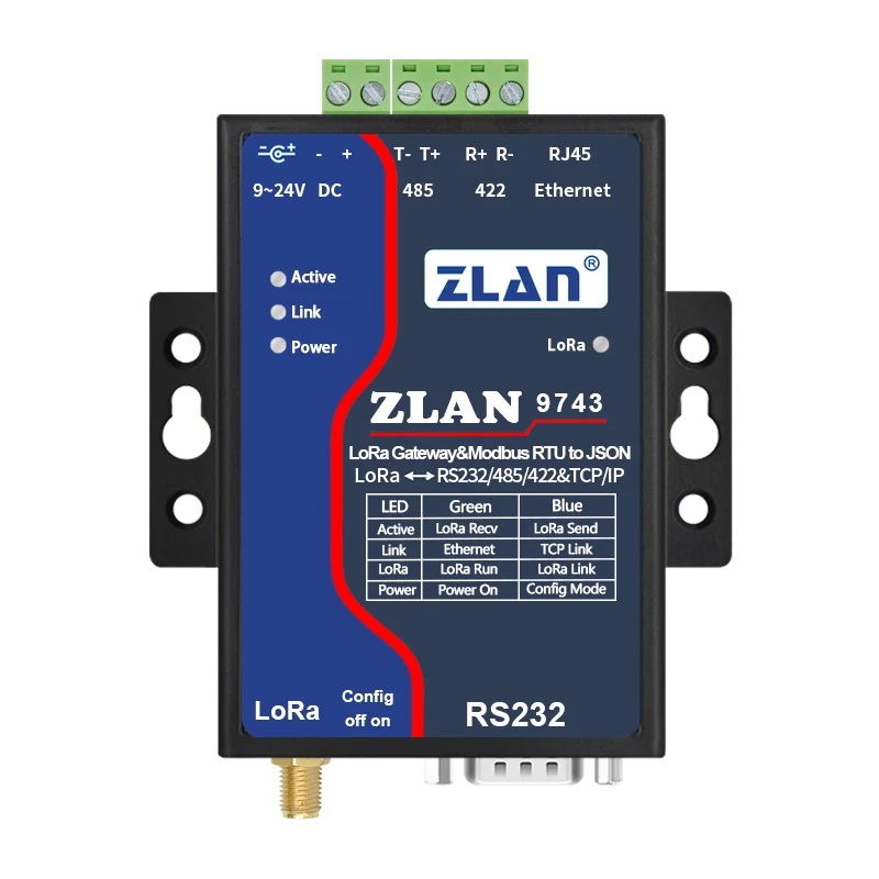 wireless lora module serial RS232 RS485 RS422 to Ethernet to loRa Modbus Gateway MQTT JSON converter  ZLAN9743