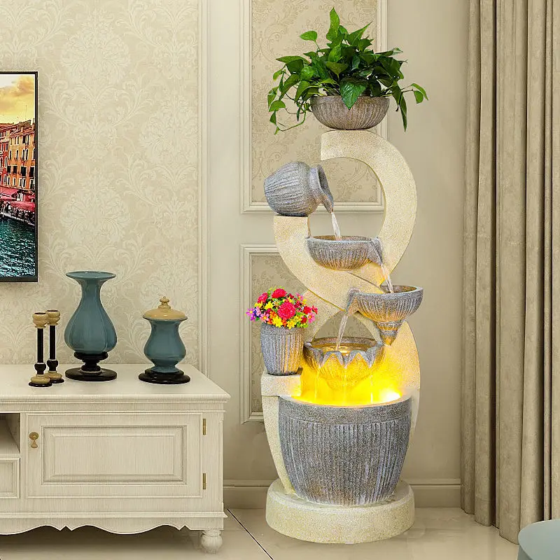 Flowing water makes money ornament living room European fountain water circulation floor home decoration office lucky humidifier