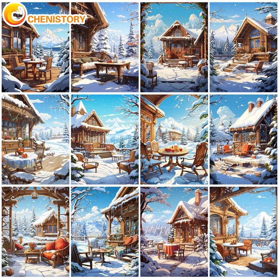 

CHENISTORY DIY Oil Drawing By Numbers Winter Landscape Painting By Numbers Home Decor Frameless Digital Painting On Canvas