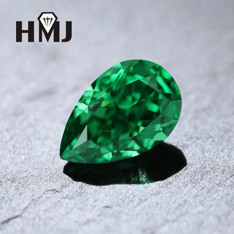 (5 PCS Per Lot ) Pear Shape Crushed Ice Cut High Carbon Diamond Cubic Zirconia Emerald Green 4K Cutting CZ Lab Zircon Stones