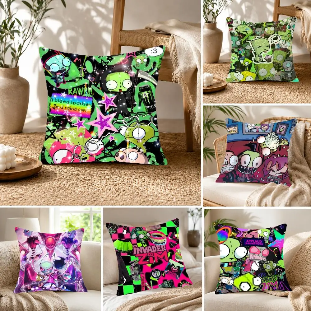 Quirky Sci-Fi Cartoon I-Invader Zim Cushion Cover Fluffy velvet Nordic style plush Living room sofa decorative