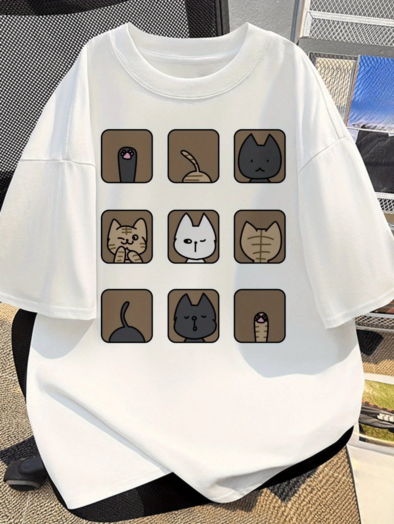 

[Cotton T-Shirt] Cotton Short Sleeve T-Shirt | Men's 100% Cotton Playful Pixel Cat Print - Casual Summer Round Neck Tee,Machine