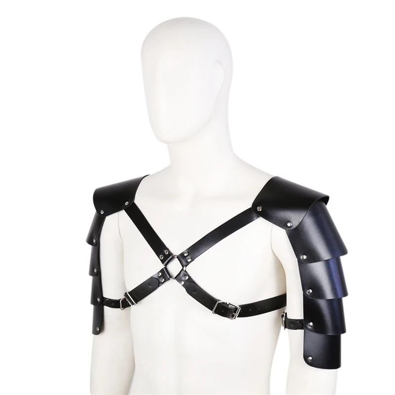 جلد الرجال تسخير القرون الوسطى الكتفين درع اكسسوارات الوثن مثلي الجنس الجسم الأشرطة زي الشرير الهذيان القوطية الرجال تسخير أحزمة