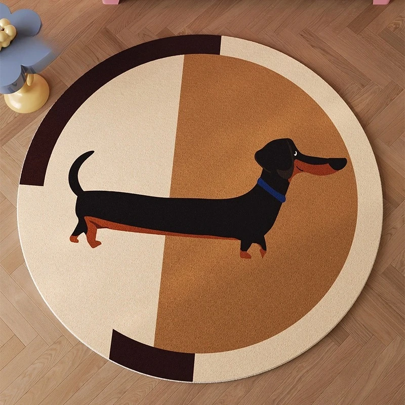 Thicken Plush Bedroom Decor Round Carpet Cute Puppy Carpets for Living Room Fluffy Soft Bedside Floor Mat Washable Cloakroom Rug