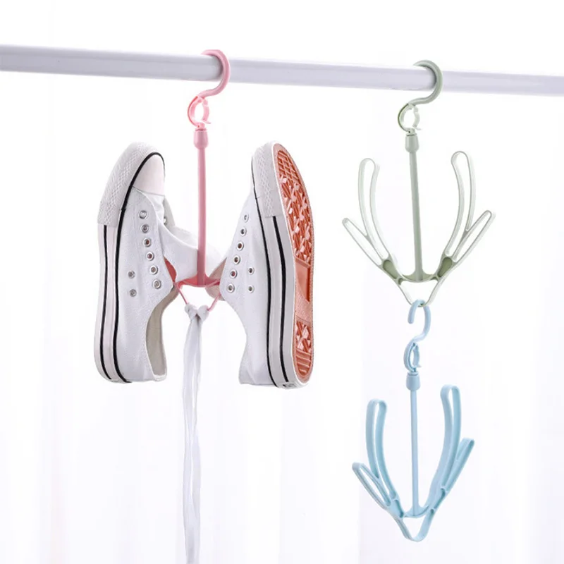 

1pc Balcony Scarf Necktie Shoes Hanging Multifunctional Shoes Hanger Double Hooks Windproof Rotatable for Home Storage Organizer